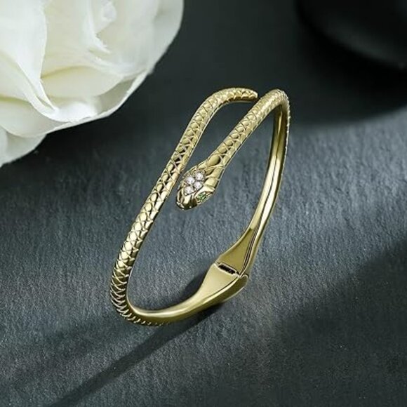 Neiman Marcus Snake Gold Open Bangle Cuff Bracelet - Picture 4 of 5